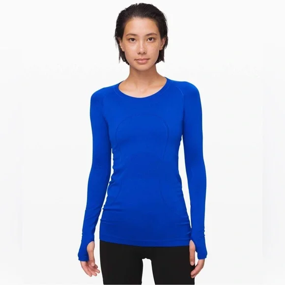 Lululemon Swiftly Tech Cerulean Blue Long Sleeve with finger holes Size 4 - Picture 1 of 5